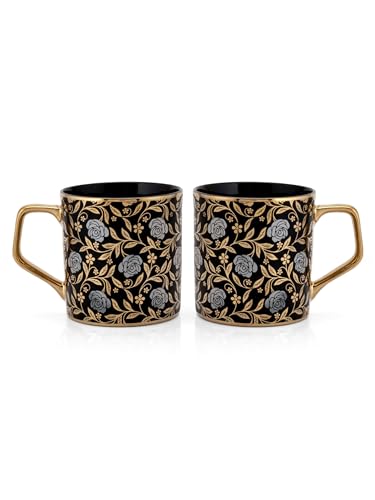 Image of Clay Craft Fine Ceramic Director Gold Printed Tea /Coffee Set of 6-200 ml Each (E608), Tea Cup Set of 6, Mugs for Coffee, Cups Set of 6, Mug Set, Ideal for Gifting, Perfect for Home and Office