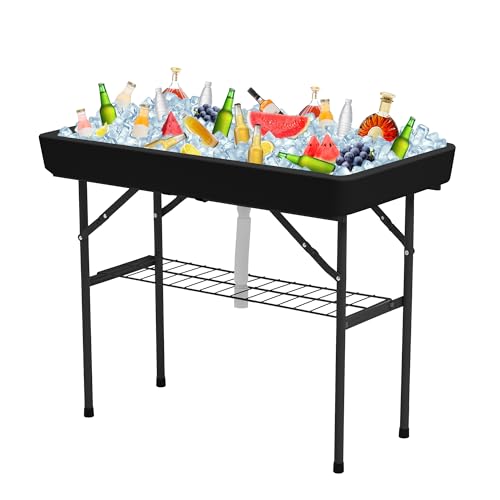Real Relax Outdoor Ice Cooler Table, Fill and Chill Desk for Food Drink Beverage, Foldable Party Ice Cooler Table for Camping BBQ Outdoor Black 1-Tier Black