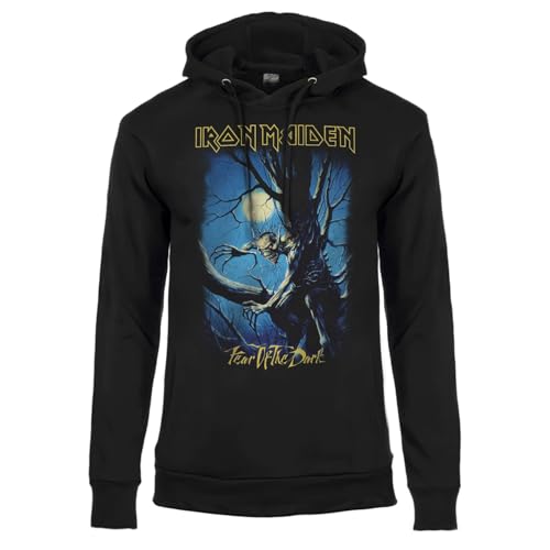 Iron Maiden Sweat officiel Fear of The Dark. Sweat à capuche unisexe en coton. Coupe régulière pour adulte et garçon, Noir , S