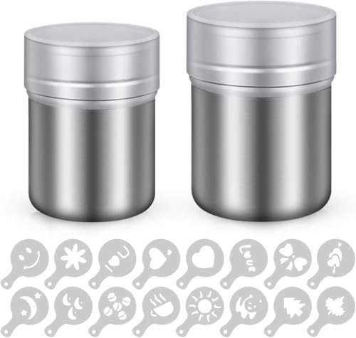 Puderzuckerstreuer-2 Edelstahl Kakaostreuer mit feinem mehlsieb & Deckel-Pulverstreuer zum Backen, Kochen, Zuhause, Restaurant mit 16 Druckformen, Spülmaschinengeeignet Puderzuckerstreuer-2 Edelstahl Kakaostreuer mit feinem mehlsieb & Deckel-Pulverstreuer zum Backen, Kochen, Zuhause, Restaurant mit 16 Druckformen, Spülmaschinengeeignet