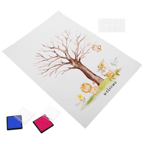 FOMIYES Kit de Revelación de Género Póster y Árbol de Huellas Dactilares, Libro de Visitas para Shower, Incluye 2 Tintas Azul y Rosa, Accesorios para Fiesta y Decoración Interactiva