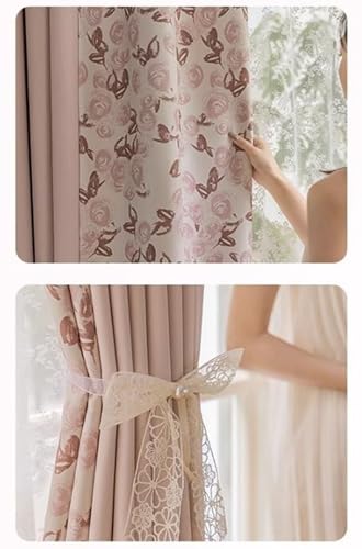 Mesnt 52 x 63 Blackout Curtains, Flowers Pattern Patchwork Thermal Insulated Window Treatment, Pink, 52W x 63L inch - Image 2