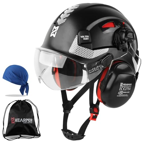 HEARMOR Schutzhelm mit Visier und Gehörschutz Ohrenschützer, EN 397...