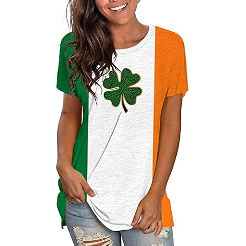 Cocila Womens St. Patrick's Day Tops Women's O-Neck Short Sleeve Loose Casual Printed T-Shirt Tops Women's Long Sleeve T Shirts Orange Cover