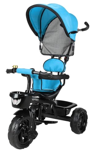 Image of JoyRide 3 in 1 Baby Tricycle Toddler Stroller Kids Pedal Tricycle w /Pusher Removable Canopy Safety Bar Storage Footrest for 18 Months to 5 Years (DARKBLUE)