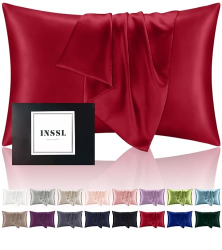 Product Image of the INSSL Silk Pillowcase for Women, Mulberry SIL Pillowcase for Hair and Skin and Stay Comfortable and Breathable During Sleep(Dark Red,Standard)