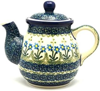 Polish Pottery Gooseneck Teapot - 20 oz. - Blue Spring Daisy