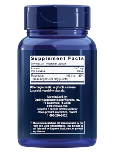 Life Extension Magnesium Glycinate, Heart Health, Bone Health, Nerve and Muscle Support, Highly absorbable, Gluten-Free, Non-GMO, Vegetarian, 90 Capsules - Image 3