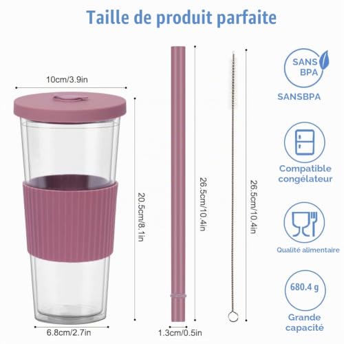 ZgoEC 730ml Gobelet Bubble Tea Cup, 2pcs Anti-Fuite Tasse à Bubble Tea Kit – vue 3