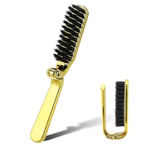Mini cepillos de pelo con cerdas de jabalí, pequeño cepillos plegable tamaño viaje, peine bolsillo portátil, herramienta peinado para el