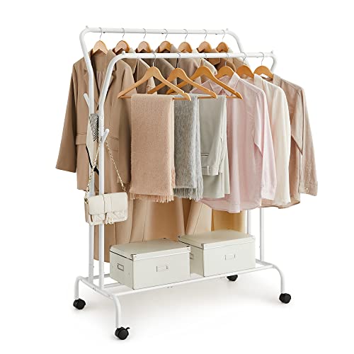 SONGMICS Portant à Vêtements avec roulettes, Double Barre, Porte-Manteau, en