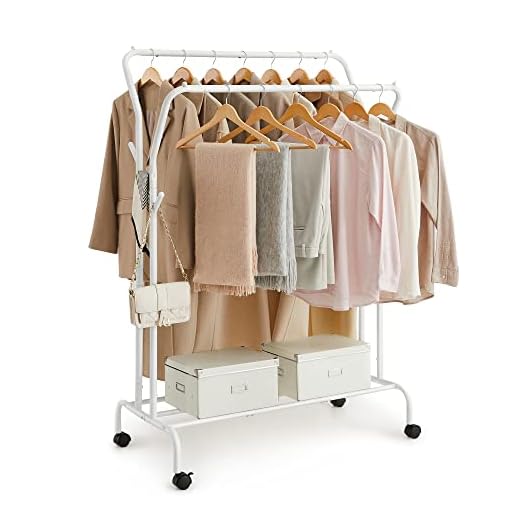 SONGMICS Portant à Vêtements avec roulettes, Double Barre, Porte-Manteau, en Acier, Charge 100 kg, Largeur de 103,5 cm, Rangement Polyvalent, Blanc HSR107W01
