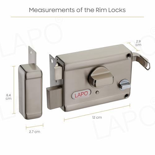 Image of LAPO Rim Lock, Compatible with Main & Safety Door, Dual Latch Max Pro, Dead Bolt Lock for Single, Sliding Doors,Heavy Duty Security Lock, 3 Keys,Matt Finish, 3 Years Warranty