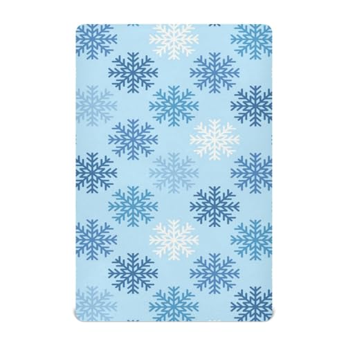 Moudou Blue Snowflake Playard Sheet for Boy Girls, Soft Breathable Fitted Toddler Sheet for Standard Playard Bed Mattress, 39 x 27 x 5 Inch