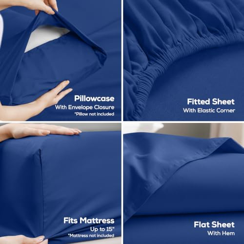 Image of Utopia Bedding Full Size Sheet Set - 4 Piece Bed Sheets, Soft and Breathable Microfiber, Includes 1 Fitted Sheet, 1 Flat Sheet and 2 Pillowcases - Oeko Tex (Royal Blue)