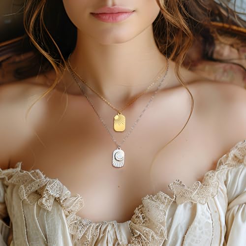 RZKING Layered Necklace for Women, Dainty 14K Gold Evil Eye, Sun Moon Stars, Starfish, Choker Pendant Necklace for Best Friend, Birthday, Thank's Giving, Christmas, Inspirational Gifts for Women3