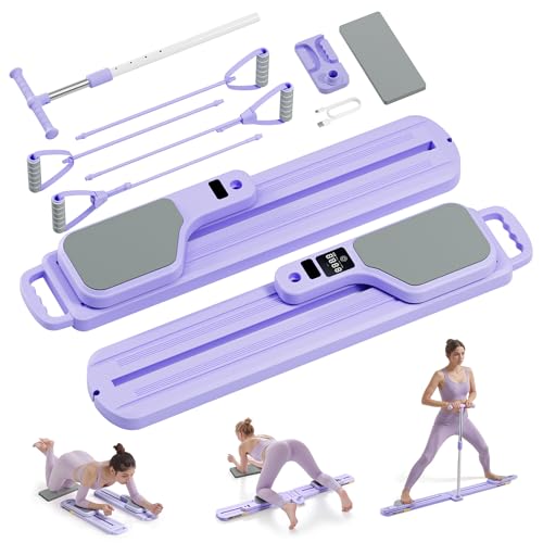 Pilates Equipment, Pilates Board - Multifunctional Pilates Reformer, Reformer Pilates Machine with Reps,Kcal & Timer Display, Home Pilates Kit with Resistance Bands - Workout Sets for Women (Purple)
