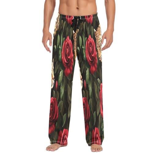 Pantalon de pyjama homme imprimé léopard et roses à poches latérales
