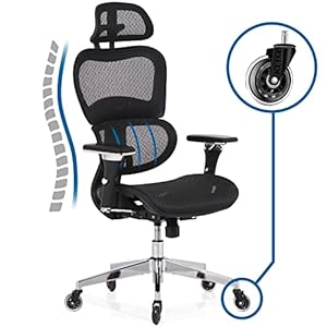 KLIM K800 Chaise de Bureau Ergonomique – Nouveauté 2024 – Siège Ergonomique avec Support Lombaire Dynamique, accoudoirs 4D et appuie-tête réglable – roulettes Anti-Rayures