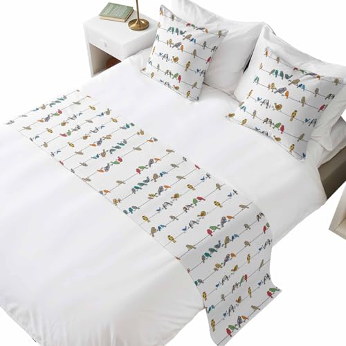 Cute Birds Bed Runners for King Size Beds Funny Snowflake