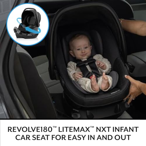 evenflo shyft intuiti travel system with revolve180 litemax nxt rotating rear-facing lightweight preemie and infant car seat 3-30 lbs black shale