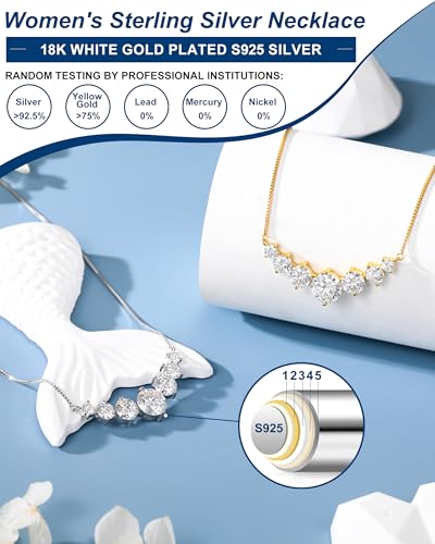 TUHE 7 Stones Moissanite Necklace for Women, 1.7-5.0 Carat Smile Moissanite Pendant Necklace 18k Gold Plated Sterling Silver 16.5+2.5 inch Box Chain Tennis Necklaces with Certificate of Authenticity4