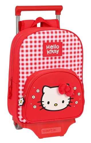 HELLO KITTY Spring - Mochila Infantil con Carro Safta 705, Ideal para Niños de Diferentes Edades, Cómoda y Versátil, Calidad y Resistencia, 26x11x34 cm, Color Rojo