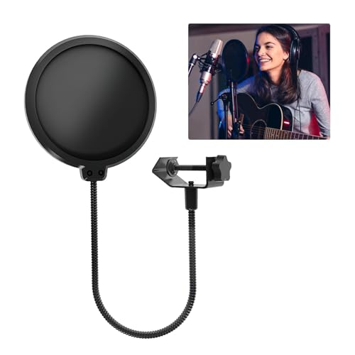 Professional Microphone Pop Filter Double Layer Mask Shield For Blue Yeti HyperX QuadCast AKG Samson and More Mic Windscreen with Flexible 360° Gooseneck Clip Stabilizing Arm