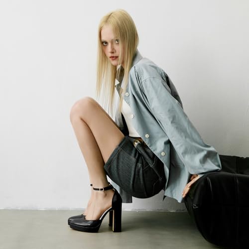 Image of Women's Platform Chunky Heel Pumps - Closed Toe Ankle Strap Block Heeled Dress Shoes for Wedding Party & Daily Comfort