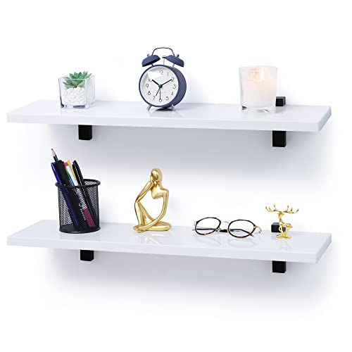 Fun Memories White Floating Shelves, Set Of 2, Wood Floating Wall Shelf 24 Inch Long, Bathroom Shelves For Wall, Modern Floating Shelf For Living Room, Bedroom, Kitchen #TOP17