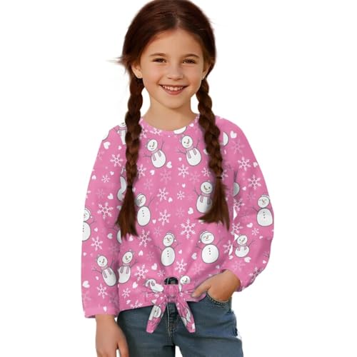 Casual Girls T-Shirt with Front Knot,Loose Crew Neck Girls Shirt,Kids Long Sleeve Tunic Tops for School