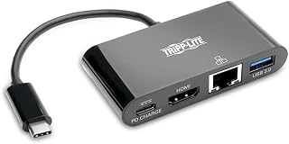 Tripp Lite USB C to HDMI Multiport Adapter Converter Docking Station 4K at30Hz with USB-A Hub, Gigabit Ethernet Thunderbolt 3 USB Type C Black