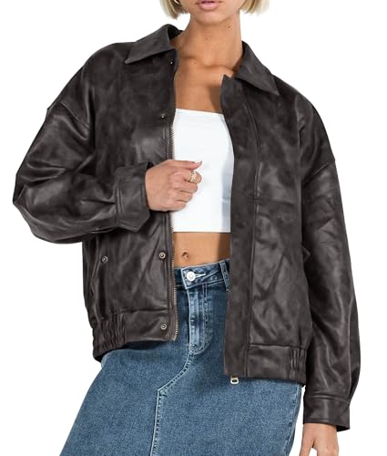 PRETTYGARDEN Women's Faux Leather Motorcycle Jacket Trendy Fall S...