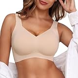 KeepMyself Bras for Women no Underwire Wireless Full Coverage Seamless Supportive - Back Smoothing T-Shirt Bra with Padded Soft Everyday Comfort Wear Nude XL