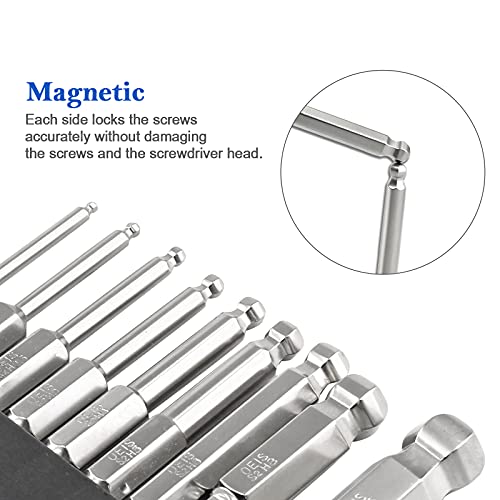 Ldexin 9Pcs Ball End Hex Head Screwdriver Bits Set, 1.5Mm 2Mm 2.5Mm 3Mm 4Mm 5Mm 6Mm 8Mm 10Mm Magnetic Tips Ball End Drill Bit Magnetic With 1/4 Inch Hex Shank, 50Mm Length #TOP2