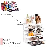 Sorbus Przezroczysty organizer na kosmetyki do makijażu - przechowywanie makijażu i biżuterii, etui i ekspozycja, przestronny design, uchwyt na komodę, łazienkę, toaletkę i blat (3 duże, 4 małe