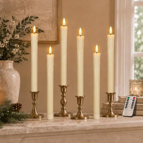 Image of Lezonic Flameless Taper Candles with Remote Timer, Battery Operated Flickering LED Fake Candles for Dining Table Centerpiece Wedding Christmas Mantel Decor, 0.8 x 9.5 inch