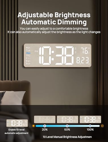 Image of MASHI 2026 Upgrade Digital Wall Clock, 16 inch Large Display Digital Clock with Remote Control, Auto-Dimming Wall Clock with Night Light, DST, Date Week,Temp for Living Room, Gift for Elderly (Beige)