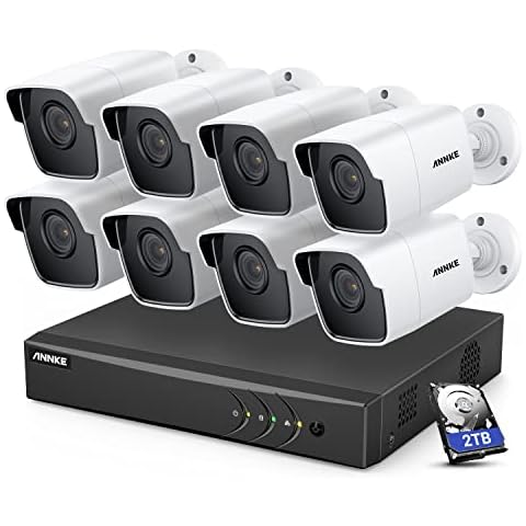 ANNKE 8 Channel 8 Camera Security System H.265+ DVR Recorder with 2TB HDD and 8X 5MP(2560TVL) Outdoor CCTV Bullet Cameras, IP67 Weatherproof,100ft Night Vision, Email Alert, Remote Access Cover