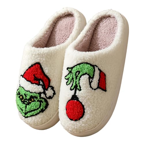 Christmas Slippers for Women Men Cozy Plush Memory Foam Indoor House Shoes Holiday Fuzzy Slippers for Adults and Teens