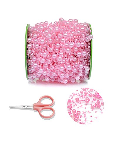 DOMESTAR 200 Feet Pink Pearl Garland, Roll of Beads Pearl Chain Pearl Strands String of Pearls Wire Pearl Bridal Bouquet Decoration for Party Supplies DIY