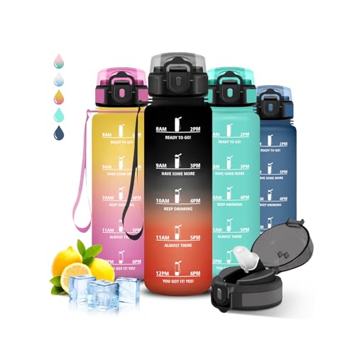 Grsta Trinkflasche- 1l- Trinkflasche Sport, Wasserflasche mit Strohhalm, Auslaufsicher, Flasche Kohlensäure Geeignet, Kann mit dir Tragen… – Ansicht 1