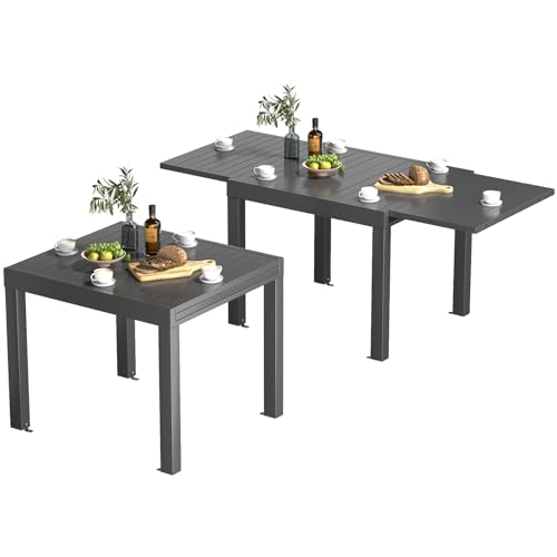 TRIUMPHKEY Gartentisch Ausziehbar, Gartentisch Wetterfest mit Aluminium, 80/160 x 75cm Esstisch Ausziehbar für 4-6 Personen, Geeignet als Gartentisch Partytisch Balkontisch, Dunkelgrau