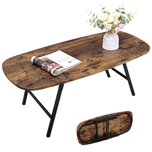FEUFOAM Petite table basse pliante en bois pour s'asseoir sur le sol, tables basses pliables industrielles marron, tables de canapé centrales rectangulaires...