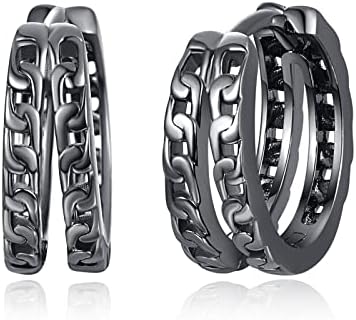 ADMETUS 925 Sterling Silver Black Hoop Earrings for Men | Hypoallergenic Earrings Jewelry Gifts for Sensitive Ears