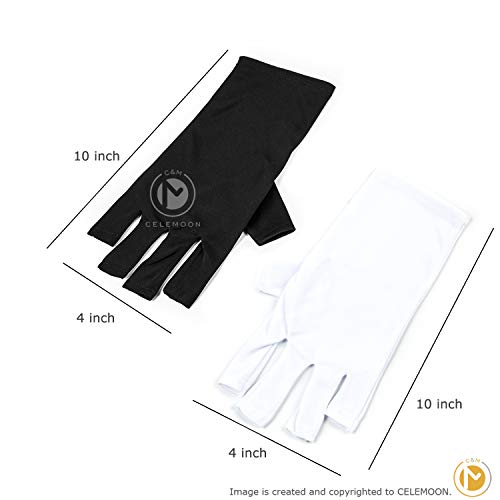 Celemoon 2 Pairs Nails Uv Shield Glove Protect Hands From Uv/Led Light For Gel Manicures - Black & White #TOP1