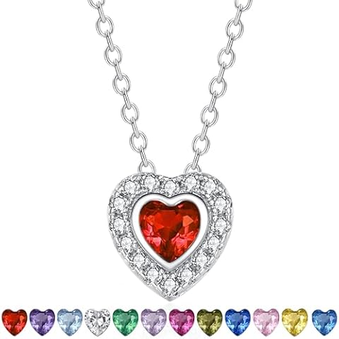 SOLOLIKE January Birthstone Choker Necklaces for Wome: Sterling Silver Ruby Heart Pendant Necklace Fine Jewelry Gemstone Necklace - Birthday Mother's Day Jewelry Gifts for Mother Daughter Cover