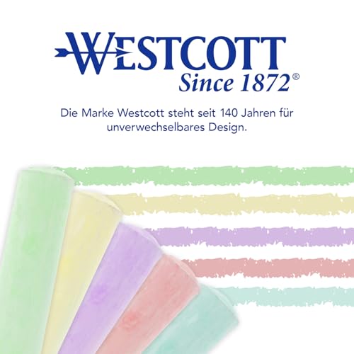 Westcott Straßenmalkreide Pastell | 20 Stück bunte Straßenkreide für Kinder im praktischen Transporteimer | leicht abwaschbar | geeignet für Asphalt, Tafel oder Stein | E-744985 00