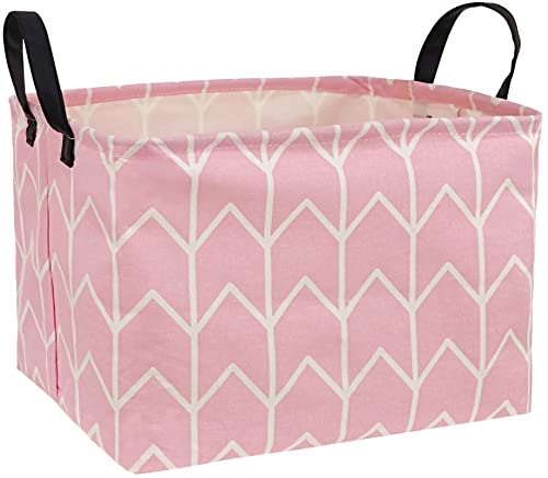 Huayee Pink Rectangular Storage Bin Shelf Basket Canvas Fabric Toy Box,Waterproof Coating Nursery Hamper With Handles,Gift Basket For Home,Office,Clothes,Books(Pink) #TOP5