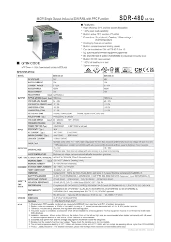 Alimentation SDR-480 de commande pour armoire d'automatisation d'usine - 3
